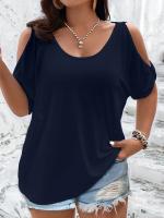 Camiseta de Verano para Mujer Talla Grande – Top Holgado e Informal con Hombros Descubiertos y Recortes a la Moda - details 5
