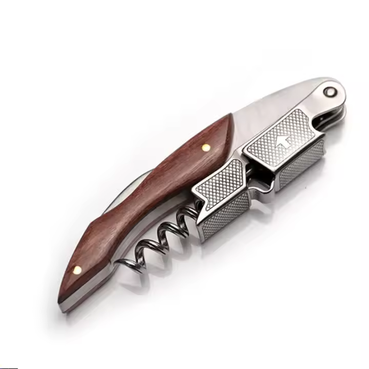 Aguja Profesional Para Botellas De Vino Con Mango Ergonómico De Madera Abrebotellas Y Cortador De Película De Cine - 1