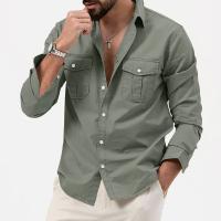 Camisa Táctica De Verde Militar Para Hombres Con Dos Bolsillos En La Cara Cuello En V Manga Larga Estilo Safari Casual - details 8