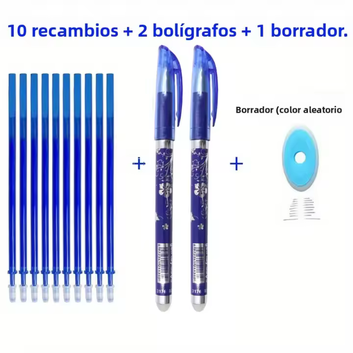 Juego De Recambios De Rotulador Gel Borrable 13 Piezas 0.5mm Tinta Azul Y Negra Manejable Para Escuela Y Oficina - 1