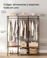 Armario de ropa portátil plegable, perchero con barras de colgar, estantes y ganchos extraíbles, organizador versátil, color marrón rústico o beige natural - details 8