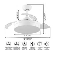 Ledme Ventilador de techo con LED, Motor DC, silencioso con mando a distancia, aspas retráctiles, 6 velocidades y 3 temperaturas de luz, temporizador, función verano-invierno - details 2