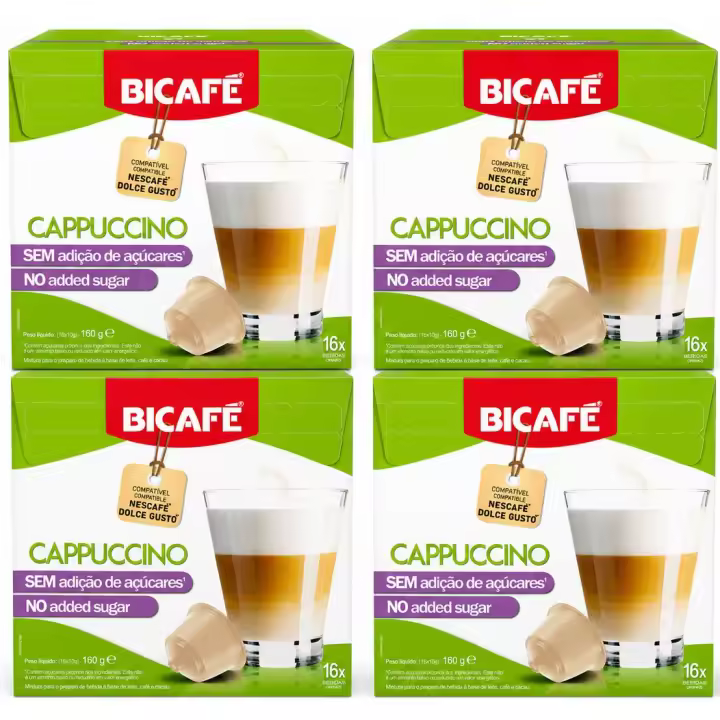 Bicafé - Cápsulas Dolce Gusto compatibles Capuchino sin azúcares añadidos (64 cápsulas), formato soluble cremoso con leche desnatada y cacao, ideal para dieta equilibrada y consumo diario, compatible con Mini Me, Piccolo, Genio, Oblo, Jovia y Drop - 1