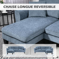 HOMCOM Sofá Chaise Lounge Sofá Esquinero Sofá de Salón Reversible en Forma de L con 2 Almohadas Carga 200 kg 230x138x87 cm Azul Oscuro - details 5