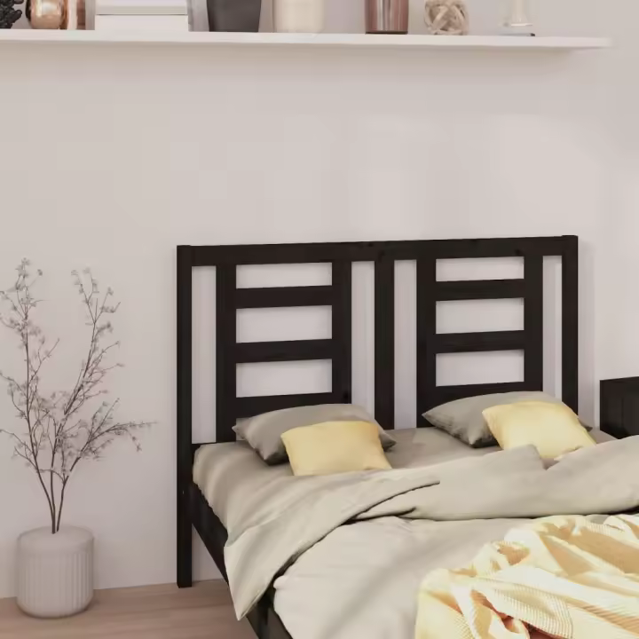 vidaXL Cabecero de cama madera maciza de pino negro 126x4x100 cm - 1