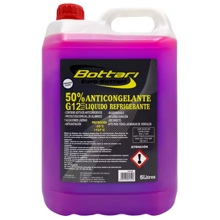 AUTOZOCO Anticongelante, liquido refrigerante Motor, Líquido refrigeración, Líquido anticongelante, Anticongelante Coche, Protección -35ºC y 137ºC, Capacidad 5 litros, 50% G12+, Color Rosa - 1