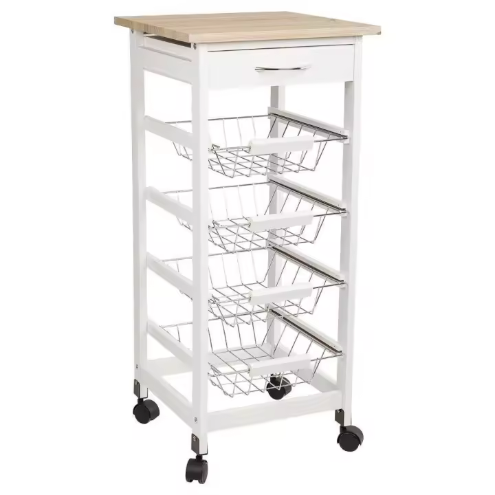 WANDERLUST DECO Carro de Cocina de Madera 37x37x82h Cm con Espacio de Almacenamiento - 1