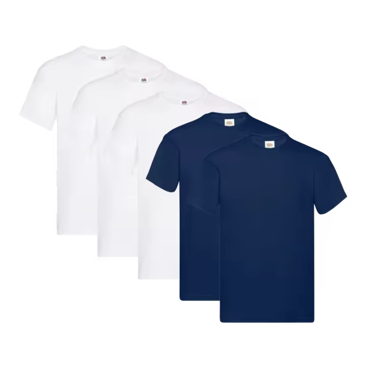 Fruit of the Loom Original - Camiseta Manga Corta para Hombre (Pack de 5 unidades) - 3 Blanco / 2 Azul Marino - 1