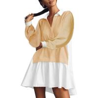 Vestido Mini De Estilo Perezoso Y Cómodo Con Botones Manga Larga Cuello En V Patchwork Casual Para Mujer Vestido Largo - details 7