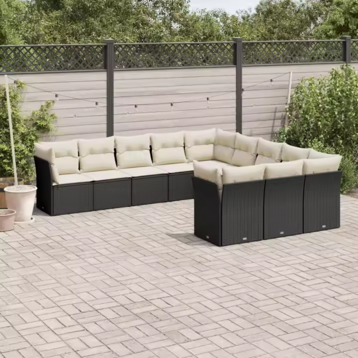 vidaXL Set de sofás de jardín 11 pzas y cojines ratán sintético negro - 1