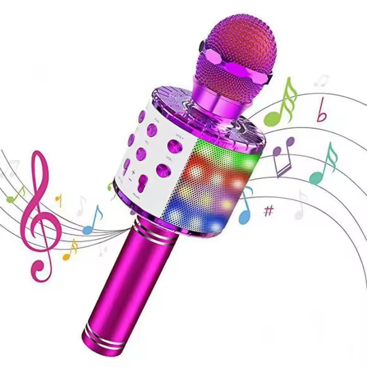 Micrófono de karaoke portátil, inalámbrico Bluetooth, con altavoz, juguete de regalo para niños de 3 a 12 años, rosa y negro - 1