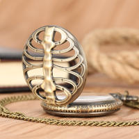 Reloj De Bolsillo De Cuarzo Con Diseño De Espina De Pez Vacío En Bronce Interesante Pulsera Collar Para Regalos De Halloween Para Hombres Y Niños - details 4