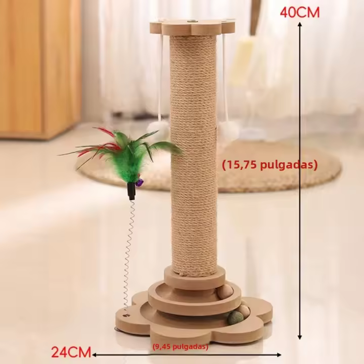 Tablero De Rasguñar Para Gatos Duradero Con Esferas Divertidas Y Columna Para Agarrar Juguete Giratorio De Arce Para Gatos Y Subida Marco De Gatos Suministros Para Mascotas - 1
