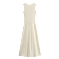 Vestido Elegante Para Mujer TRAFZA De Punto Sólido Con Cuello Redondo Sin Mangas Slim Midi Con Bolsillos Para Oficina Estilo Lady - details 12
