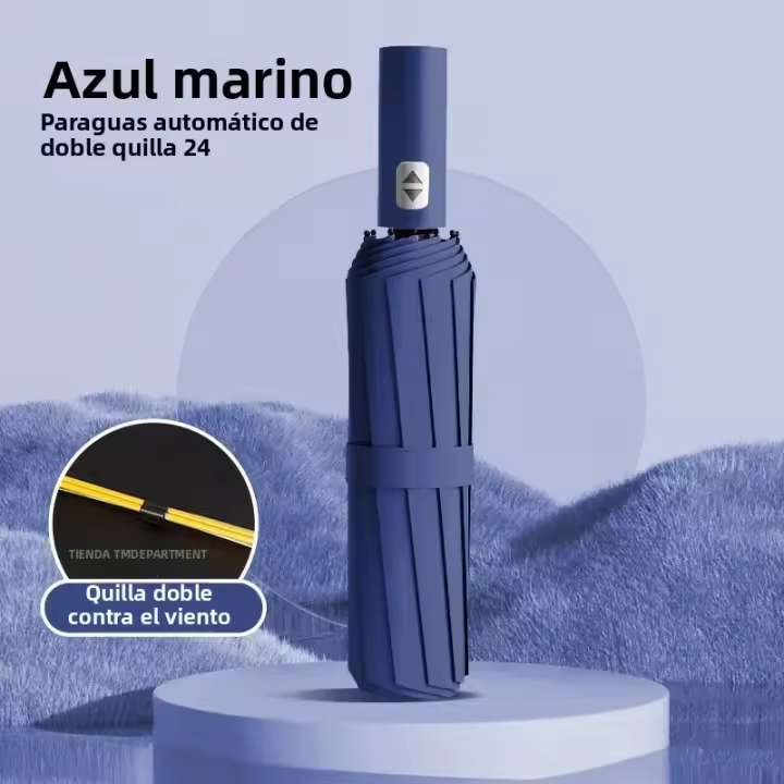 Paraguas Automático Grande 24 Huesos Resistente Al Viento Y UV Plegable En 3 Ribos Doble Para Viajes Para Hombres Y Mujeres Con Protección UVF Regalo - 1