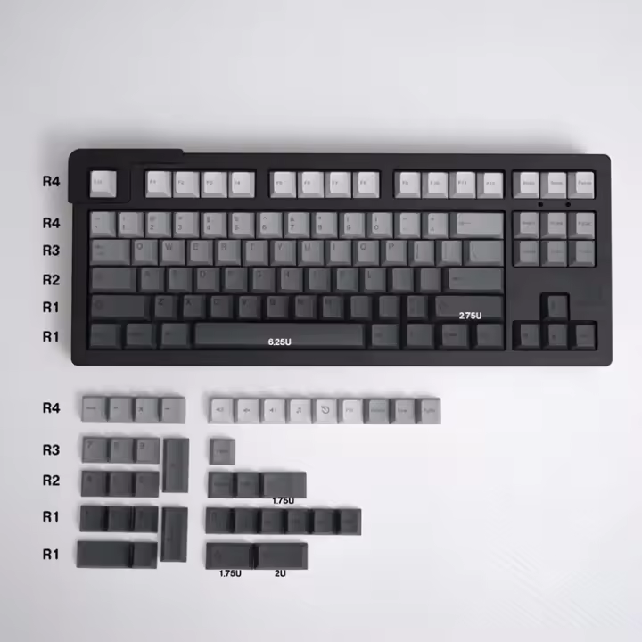 Keycaps Gris Gradiente PBT Material Dye Sublimation 125 Teclas Perfil Cherry Para Teclado Mecánico Accesorios De Teclado - 1