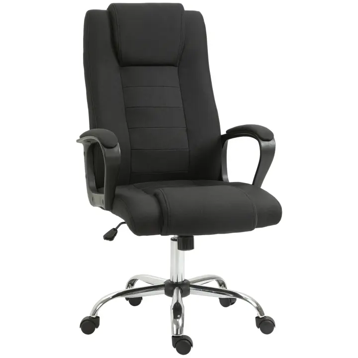 Vinsetto silla de oficina silla de ordenador con función basculante reposacabezas silla de escritorio ergonómica giratoria regulable en altura tacto lino 62 x 76 x 110-119 cm - 1