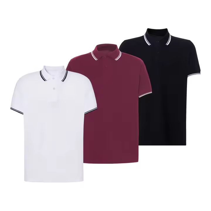 Pack de 3 Polos Bicolor Raya en Cuello y Manga - Manga Corta para Hombre - Premium - 100% Algodón de Alta Calidad - 100% Algodón Peinado Preencogido - Color Blanco, Negro y Burdeos - Marca SO Wear Siempre Original - 1