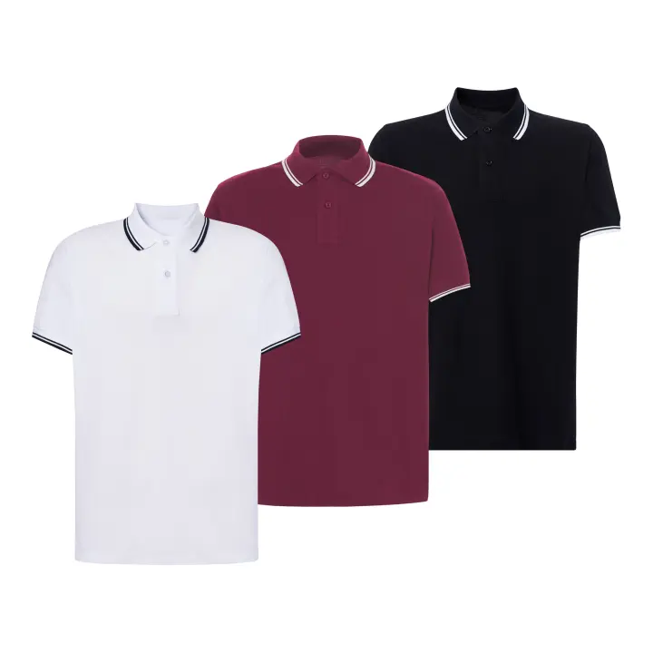 Pack de 3 Polos Bicolor Raya en Cuello y Manga - Manga Corta para Hombre - Premium - 100% Algodón de Alta Calidad - 100% Algodón Peinado Preencogido - Color Blanco, Negro y Burdeos - Marca SO Wear Siempre Original - 1