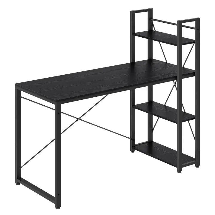 Escritorio con Estantes Ajustables a Derecha o Izquierda - Mesa de Ordenador para Oficina en Casa o Estudio, Fácil Montaje, Negro Ébano o Marrón Rústico, 137 cm de largo - 1