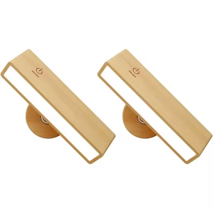 Lámpara de pared LED de Madera para interiores (2 piezas), recargable por USB, inalámbrica, con brillo ajustable, para dormitorio, tactil, Luz Nocturna - 1