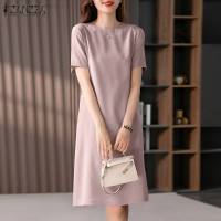 Vestido Elegante De Verano Para Mujer ZANZEA Con Manga Corta Estilo Trabajo OL Vestido Casual De Rodilla Solido Adecuado Para Fiestas Y Trabajo - details 3
