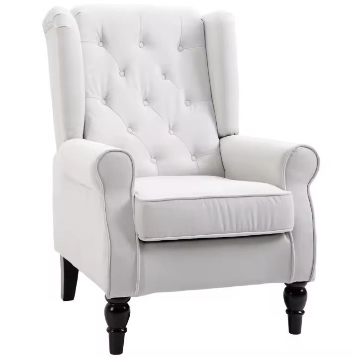 HOMCOM Sillón individual Sillón de relajación Sillón de orejas Silla individual Sillón de acento con tufting Pies de madera Poliéster74 x 86 x 102 cm - 1