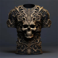 Camiseta De Verano Para Hombre Con Patrón De Elemento De Calavera 3D Estilo Casual Manga Corta Cuello Redondo Gran Talla Ropa De Calle - details 5