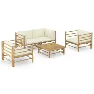 VIDAXL set de muebles para el jardín de 5 piezas fabricado en bambú con cojines en color blanco crema vidavl - 1