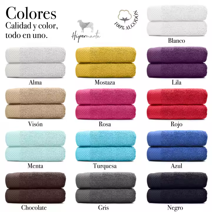 HIPERMANTA. Toalla 100% ALGODÓN RIZO 500grs. Tamaño: SABANA (100x140cm). Tacto suave y agradable. Muy absorbente. - 1