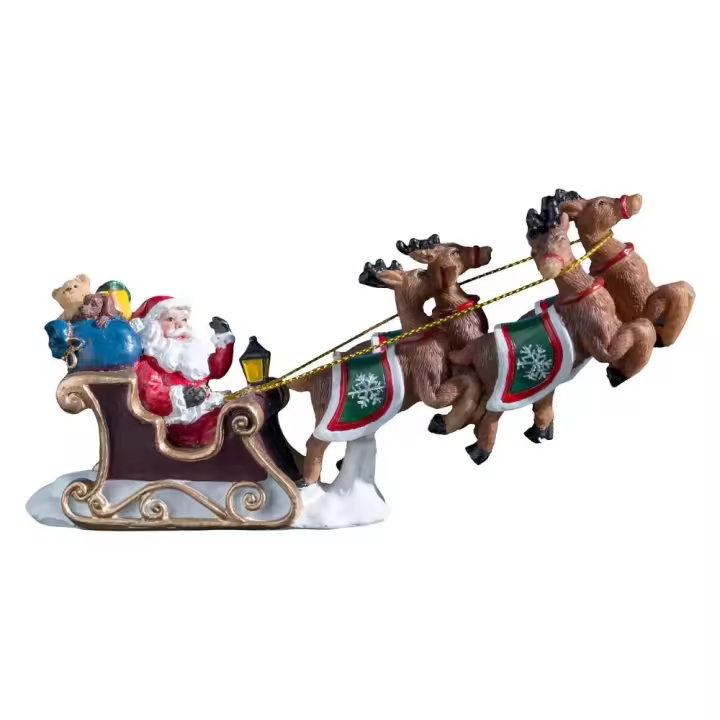 Pro Navidad® Figura de resina  Trineo de Papa-Noel con renos y regalos  Complemento para escenas navideñas  15.5x3.7x7.4 cm - 1