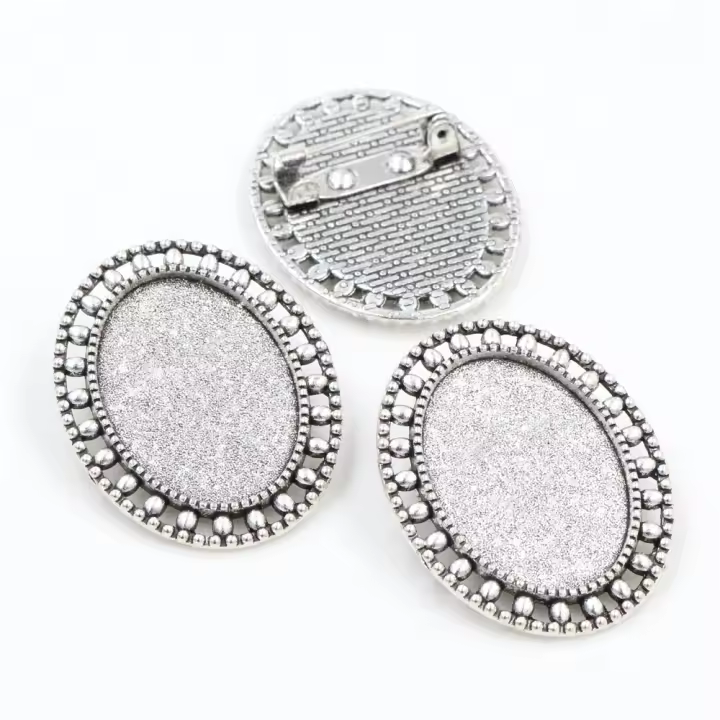 5pcs Base De Broche Clásica Estilo Cameo De 18x25mm Tamaño Interior Antiguo Metal Plateado Y Bronce Para Cabochones - 1