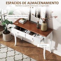 HOMCOM Mesa de Consola Mesa de Entrada con 2 Cajones Consola para Recibidor Estilo Francés para Pasillo Dormitorio Salón 100x35x76,5 cm Blanco y Marrón Oscuro - details 0