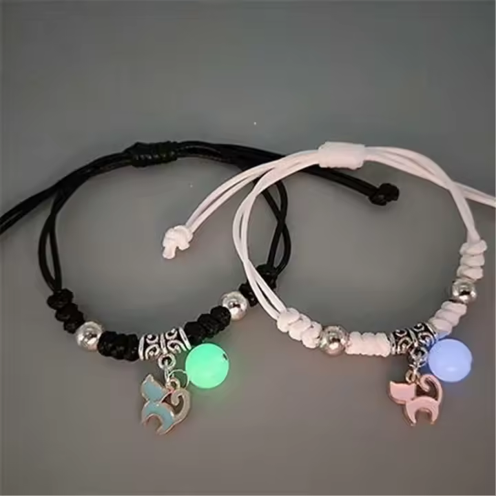 Pulsera luminosa, versión para dos mejores amigas (pareja de estudiantes), diseño de moda coreana, brazalete brillante para parejas (unisex).Pulsera de cuentas de resina luminosas - 1