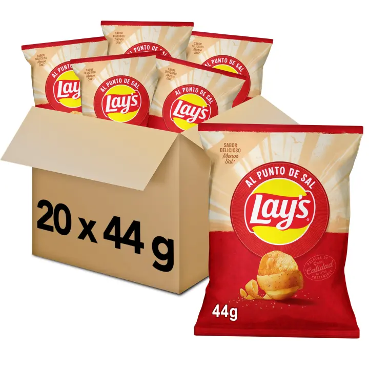 Lay's al Punto de Sal - Patatas Fritas con Sabor Original, Pack de 20 Bolsas de Patatillas Deliciosas e Irresistibles, Snack y Aperitivo, Total: 20 x 44g = 880 g - 1