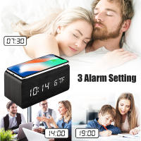 Reloj De Alarma Digital De Madera Con Carga Inalámbrica Reloj LED Con Hora Fecha Temperatura Para Escritorio Oficina Lado Del Cama Moderno - details 5