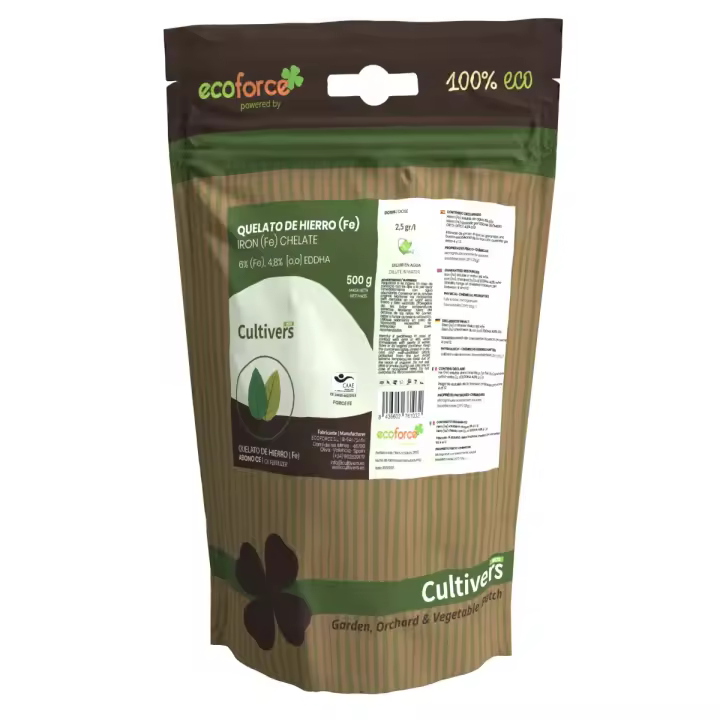 CULTIVERS Quelato de Hierro 500 g. Corrector Ecológico de Hierro para Plantas. Reverdeciente  (6% Fe-EDDHA orto orto 4,8 %) - 1