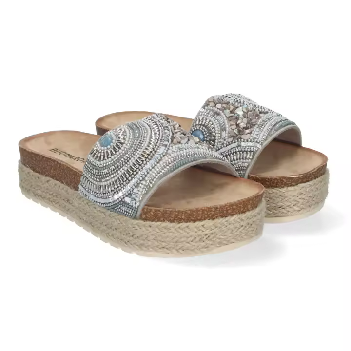 Davinia Shoes Sandalia Plana de Mujer, Comoda y Elegante, Diseño Moderno, Estilo Bio, Forrada de Yute y con Piedras de Strass en la Pala. Shoes&Blues.es AY-3072-Plata - 1