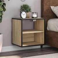 vidaXL Mesita de noche de pared negra 40x31x39,5 cm en color Negro/Roble Sonoma/Marrón roble y más | estructura resistente ideal para salón dormitorio o estudio - details 1
