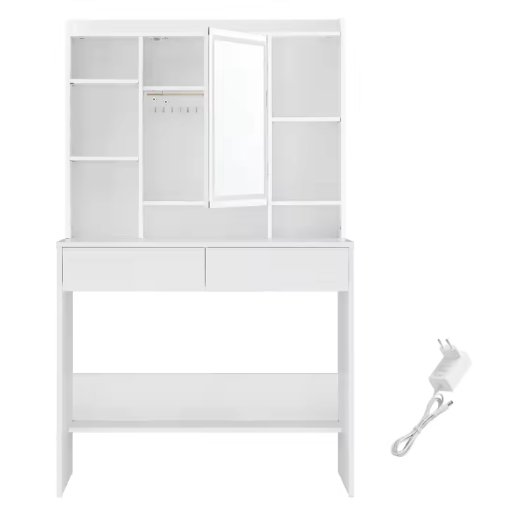 Tocador de maquillaje de estilo moderno con luces led ajustables y amplio espacio de almacenamiento, cajón amplio, color blanco - 1