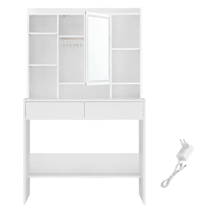 Tocador de maquillaje de estilo moderno con luces led ajustables y amplio espacio de almacenamiento, cajón amplio, color blanco - 1