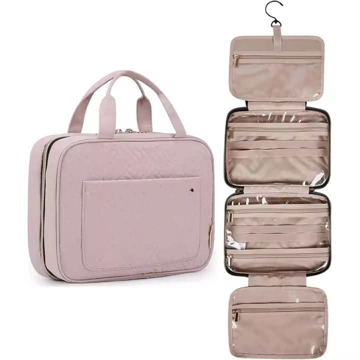 Neceser colgante de viaje grande para mujer, transparente, para contenedor de tamaño completo, color rosa - 1
