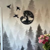 Arte De Pared De Hierro Silueta De Árbol De La Vida Y Tres Pequeñas Golondrinas 11x11 Pulgadas Decoración Para Pared Estilosa - details 7