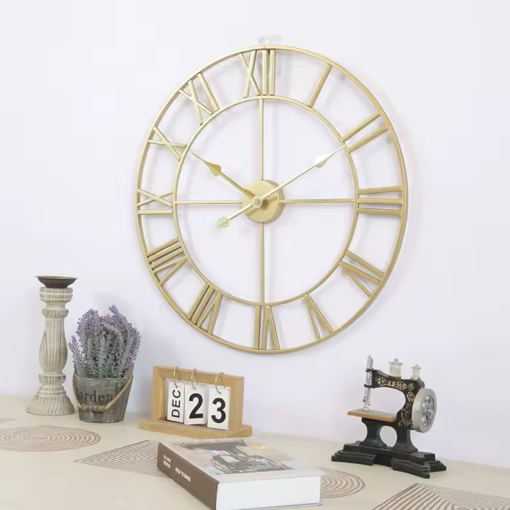 Gran Retro De Hierro Reloj de Pared Redondo Silencioso Hatería Operado Números Romanos Estilo Vintage Living Room Decor - 1