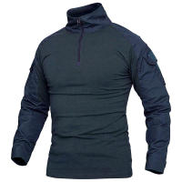 Camisa De Combate Para Hombre Con Manga Larga Y Cierre De 1/4 En Poliéster Y Algodón Ropa Táctica De Color Azul Marino Y Camuflaje Para Airsoft - details 2