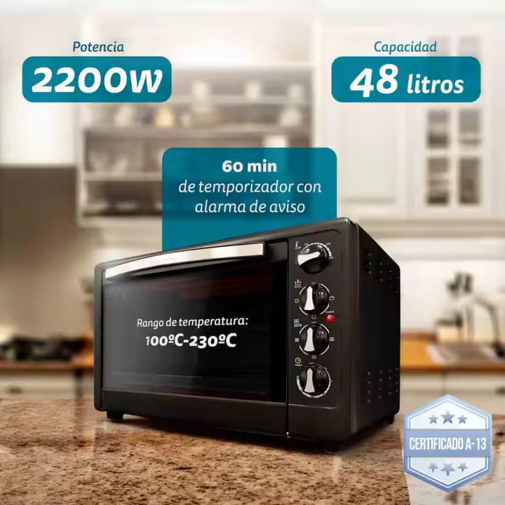 Horno eléctrico multifunción de sobremesa  de 48L - HR-48RMRUSTI - 2200W - Negro - 1