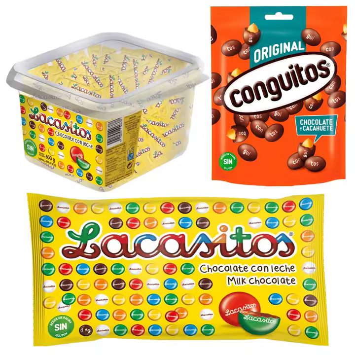 Pack Lacasitos pack 3x200u,bolsa 1kg,Conguitos negros doypack 220g - 1