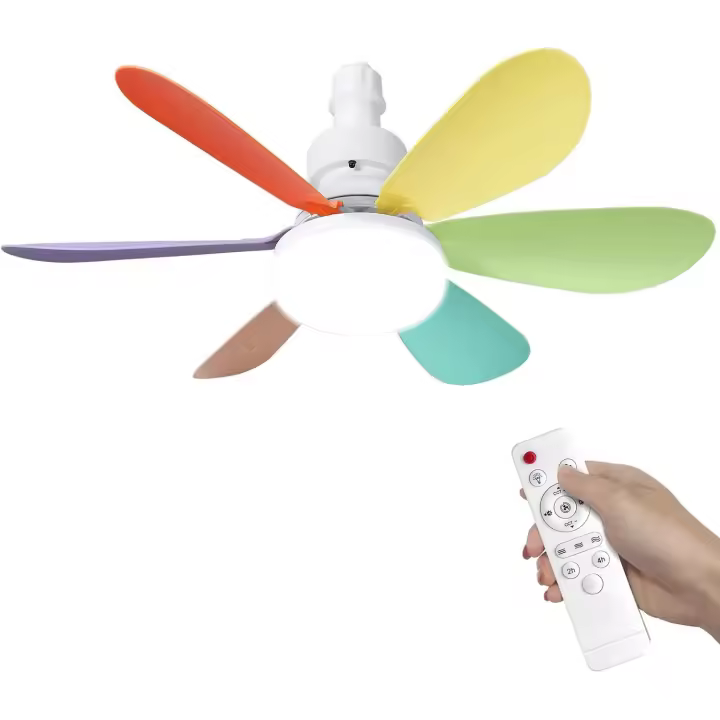 Ventilador de techo 52cm con luz y mando a distancia, ventilador de techo silencioso, base E27 40 W, 6 aspas, 3 velocidades, luz fría/neutra/cálida, apto para dormitorio, salón - 1