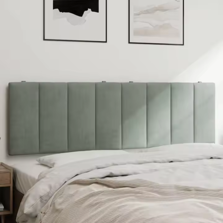 Cabecero de cama acolchado terciopelo gris claro 160 cm - 1