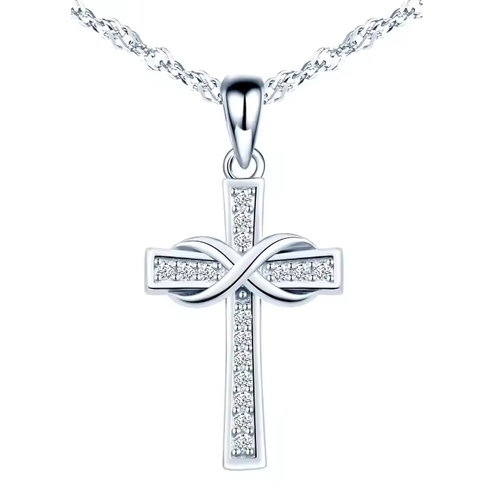Colgante de collar de Mujer, Collar de Plata esterlina 925, Símbolo de Infinito de Cruz with Colgante de collar, with incrustaciones de zirconia - 1